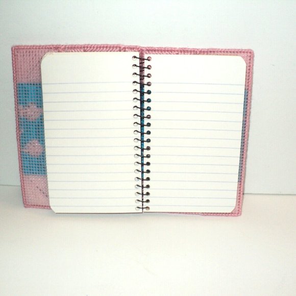 Needlepoint Handmade Memo Book Cover Pink and Blue 5 3/8" x 3 1/2" Vintage New - Picture 4 of 4